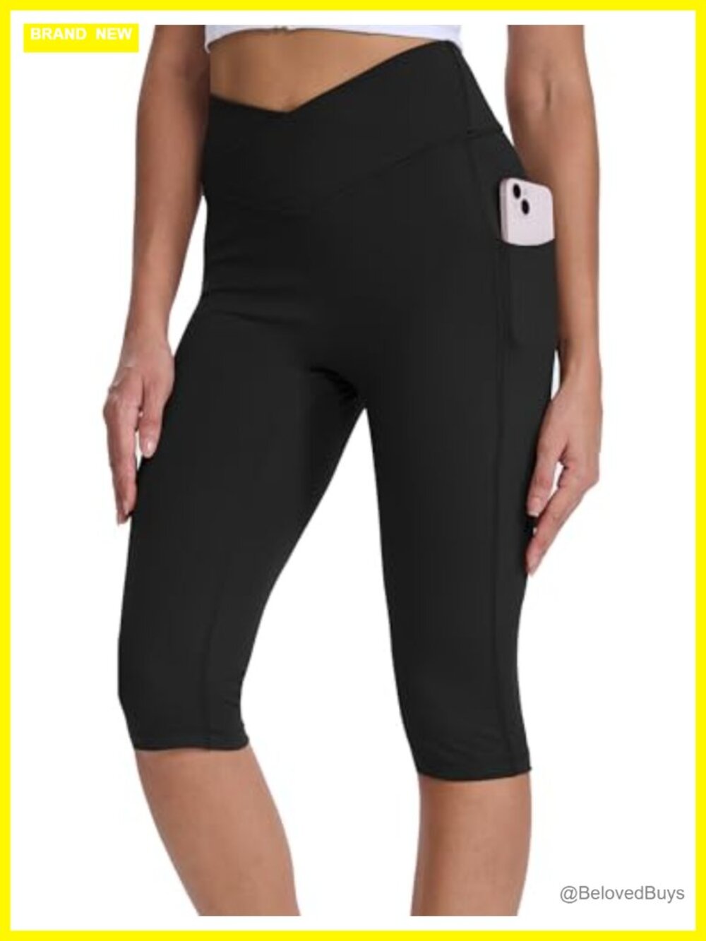 Women's Knee Length Capri Leggings with Pockets Yoga Workout Capris Stretch